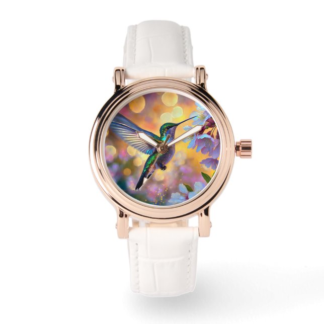 Cherry Blossom Fantasy kolibrie Horloge (Voorkant)