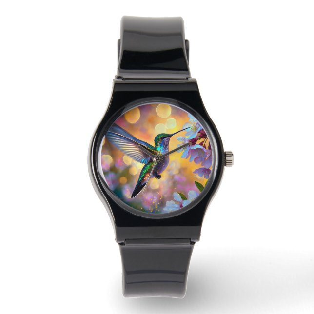Cherry Blossom Fantasy kolibrie Horloge (Voorkant)