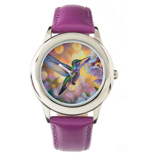 Cherry Blossom Fantasy kolibrie Horloge (Voorkant)