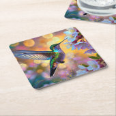 Cherry Blossom Fantasy kolibrie Kartonnen Onderzetters (Schuin)