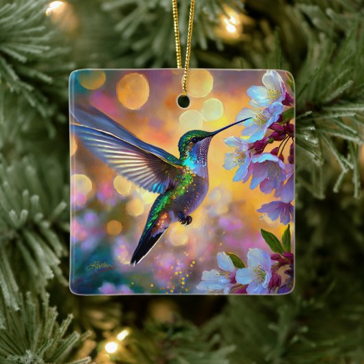 Cherry Blossom Fantasy kolibrie Keramisch Ornament (Boom)