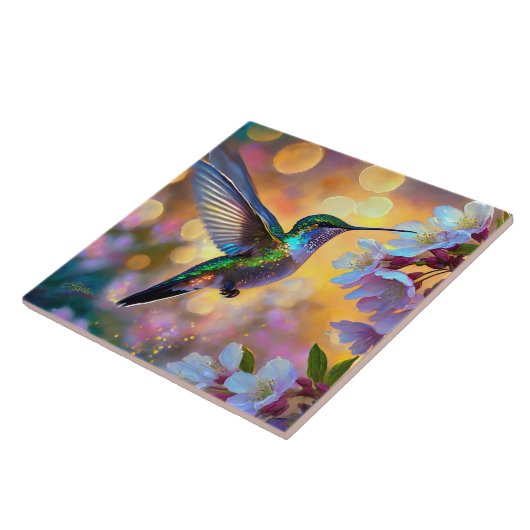 Cherry Blossom Fantasy kolibrie Tegeltje (Zijkant)