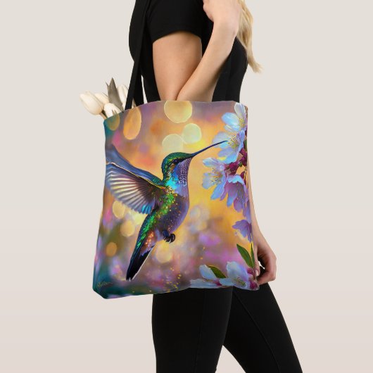 Cherry Blossom Fantasy kolibrie Tote Bag (Dichtbij)