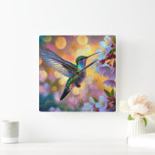 Cherry Blossom Fantasy kolibrie Vierkante Klok (Huis)