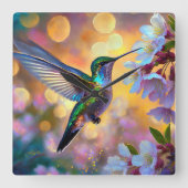 Cherry Blossom Fantasy kolibrie Vierkante Klok (Voorkant)