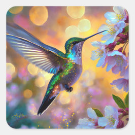 Cherry Blossom Fantasy kolibrie Vierkante Sticker