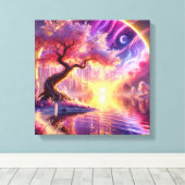 Cherry Blossom Fantasy: rustige zonsondergang scen Canvas Afdruk (Insitu (Houten vloer))