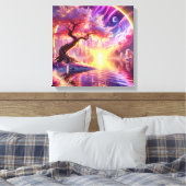 Cherry Blossom Fantasy: rustige zonsondergang scen Canvas Afdruk (Insitu (Slaapkamer))