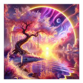 Cherry Blossom Fantasy: rustige zonsondergang scen Foto Afdruk