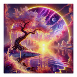 Cherry Blossom Fantasy: rustige zonsondergang scen Perfect Poster