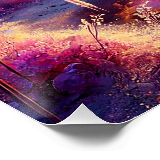 Cherry Blossom Fantasy: rustige zonsondergang scen Perfect Poster (Hoek)