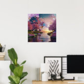 Cherry Blossom Fantasy: rustige zonsondergang scen Poster (Thuiskantoor)
