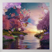 Cherry Blossom Fantasy: rustige zonsondergang scen Poster (Voorkant)