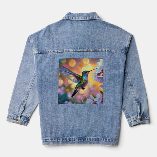 Cherry Blossom Fantasy Sunrise kolibrie Denim Jacket (Achterkant)