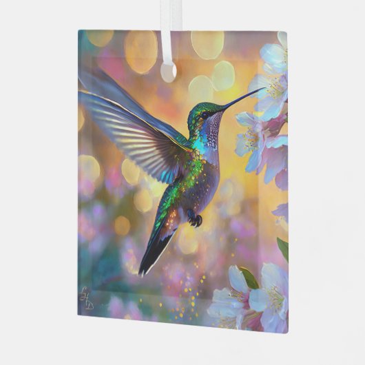 Cherry Blossom Fantasy Sunrise kolibrie Glas Ornament (Voorkant links)