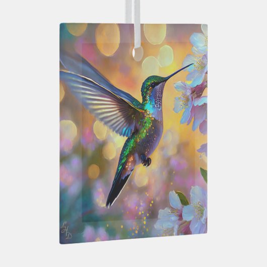 Cherry Blossom Fantasy Sunrise kolibrie Glas Ornament (Voorkant Rechts)