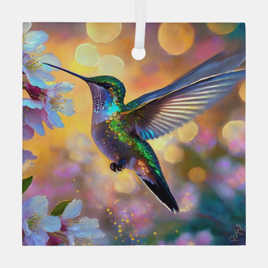 Cherry Blossom Fantasy Sunrise kolibrie Glas Ornament (Achterkant)