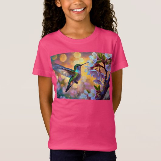 Cherry Blossom Fantasy Sunrise kolibrie T-shirt (Voorkant)