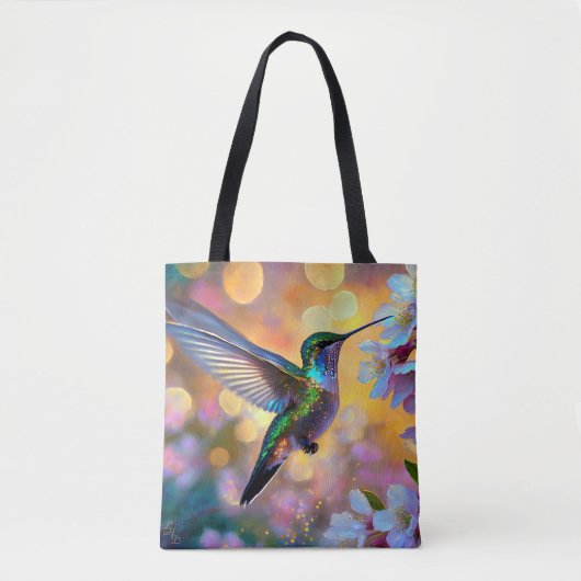 Cherry Blossom Fantasy Sunrise kolibrie Tote Bag (Voorkant)