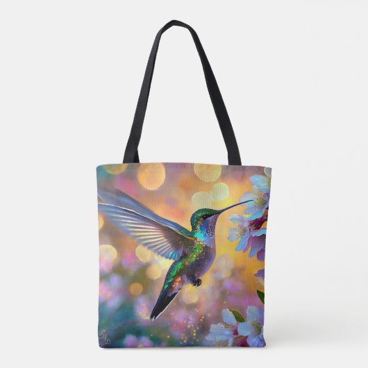 Cherry Blossom Fantasy Sunrise kolibrie Tote Bag (Achterkant)