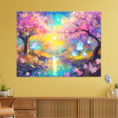 Cherry Blossom Fantasy Sunrise Stream Canvas Afdruk (Insitu (Woonkamer))