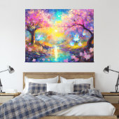 Cherry Blossom Fantasy Sunrise Stream Canvas Afdruk (Insitu (Slaapkamer))