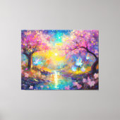 Cherry Blossom Fantasy Sunrise Stream Canvas Afdruk (Voorkant)