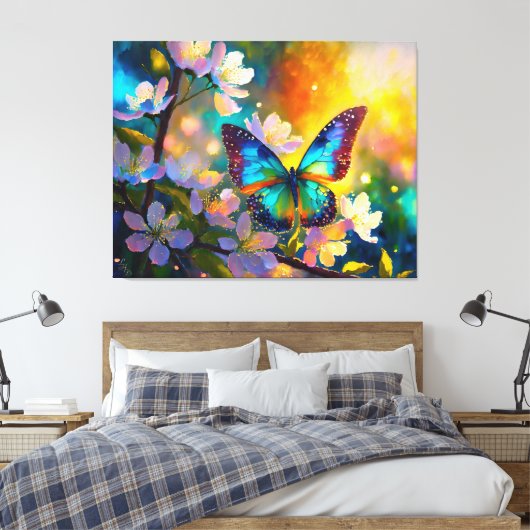 Cherry Blossom Fantasy Sunrise Vlinder Canvas Afdruk (Insitu (Slaapkamer))