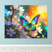 Cherry Blossom Fantasy Sunrise Vlinder Canvas Afdruk (Insitu (Houten vloer))