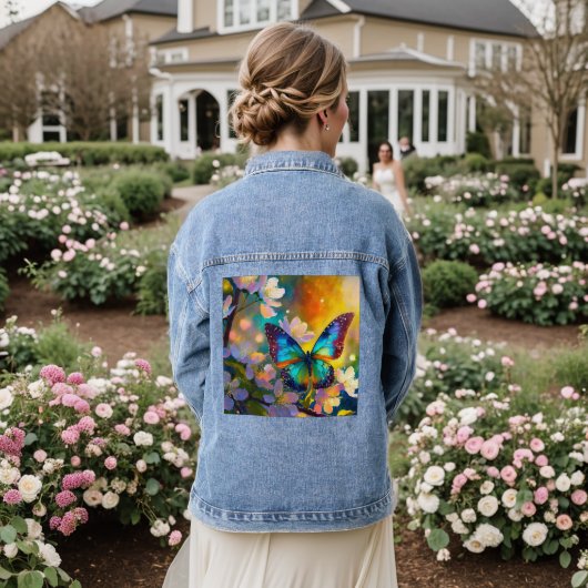 Cherry Blossom Fantasy Sunrise Vlinder Denim Jacket (Huwelijk Achterkant)