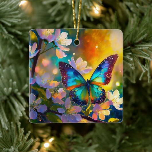 Cherry Blossom Fantasy Sunrise Vlinder Keramisch Ornament (Boom)