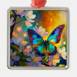 Cherry Blossom Fantasy Sunrise Vlinder Metalen Ornament