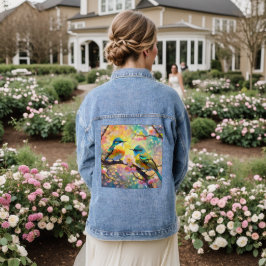 Cherry Blossom Fantasy Sunrise zangvogels Denim Jacket