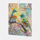 Cherry Blossom Fantasy Sunrise zangvogels Glas Ornament (Voorkant links)