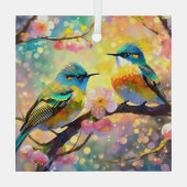 Cherry Blossom Fantasy Sunrise zangvogels Glas Ornament (Achterkant)