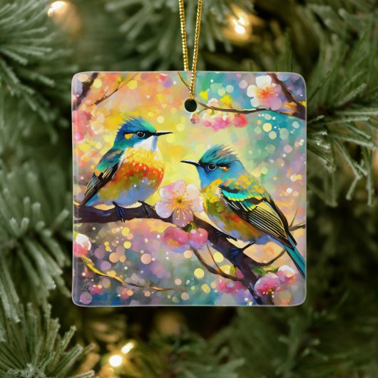 Cherry Blossom Fantasy Sunrise zangvogels Keramisch Ornament (Boom)