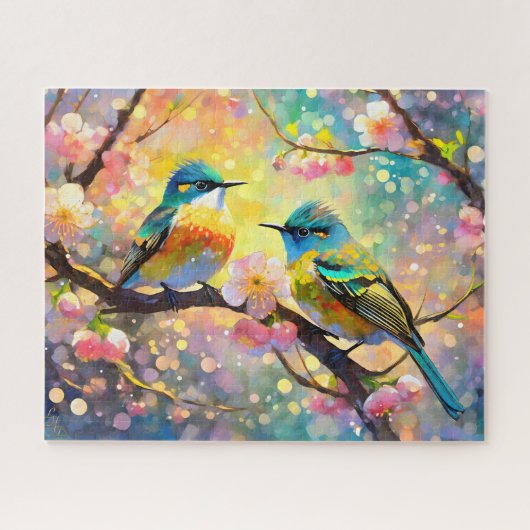 Cherry Blossom Fantasy Sunrise zangvogels Legpuzzel (Horizontaal)