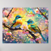 Cherry Blossom Fantasy Sunrise zangvogels Poster (Voorkant)