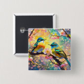 Cherry Blossom Fantasy Sunrise zangvogels Vierkante Button 5,1 Cm (Voorkant /achterkant)