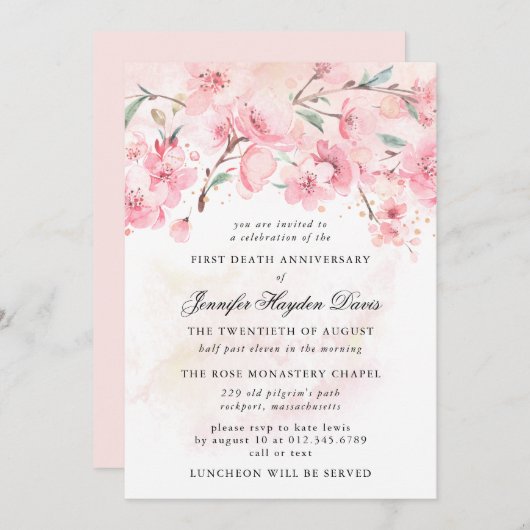 Cherry Blossom First Death Jubileum Invitation Kaart (Voorkant / Achterkant)