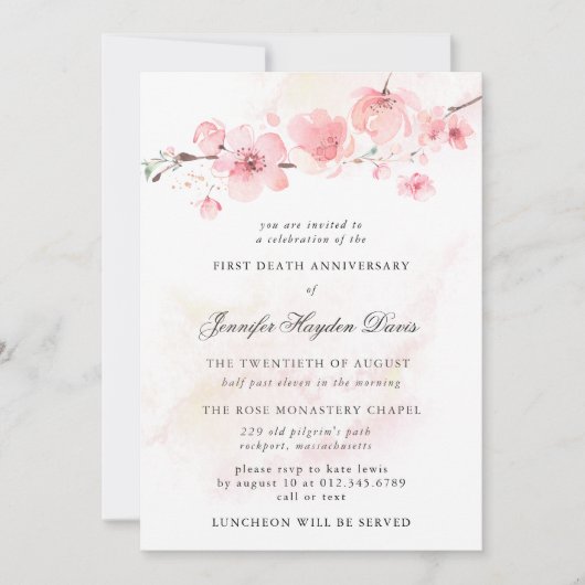 Cherry Blossom First Death Jubileum Kaart (Voorkant)