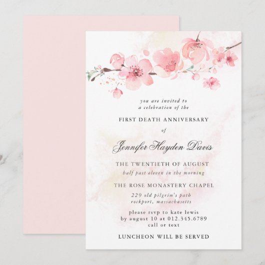 Cherry Blossom First Death Jubileum Kaart (Voorkant / Achterkant)