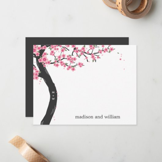 Cherry Blossom Flat Hartelijk dank Notitiekaartje (Voorkant / Achterkant in situ)