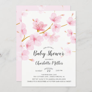 Cherry Blossom Floral Baby shower Invitation Kaart
