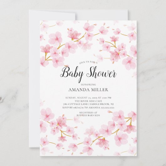 Cherry Blossom Floral Baby shower Kaart (Voorkant)