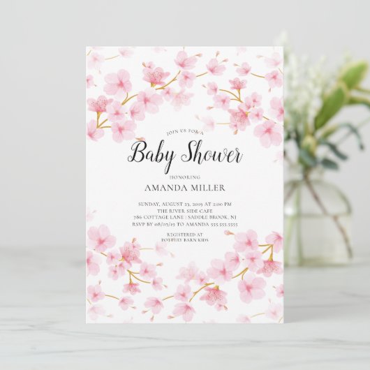 Cherry Blossom Floral Baby shower Kaart (Staand voorkant)