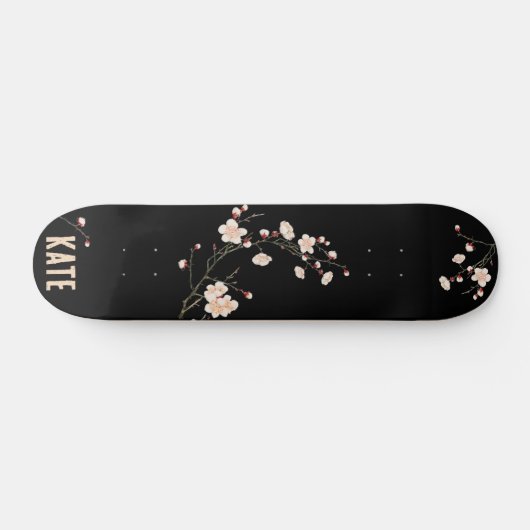 Cherry Blossom Floral Black Skateboard (Horizontaal)