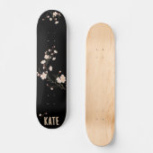Cherry Blossom Floral Black Skateboard (Voorkant)