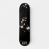 Cherry Blossom Floral Black Skateboard (Voorkant)