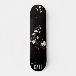 Cherry Blossom Floral Black Skateboard